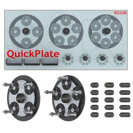 Reguliuojamų prispaudimo plokščių komplektas QuickPlate IV (4/5/6 smeig.) Haweka